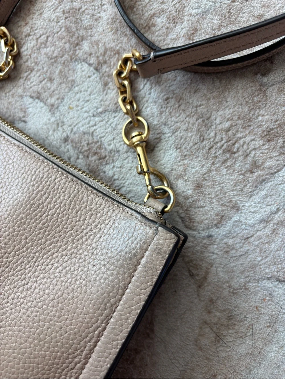 Tory Burch Beige Leather Crossbody Bag with Gold Logo